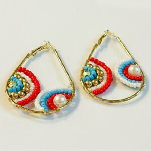 Teardrop Hoop Bead  Earrings